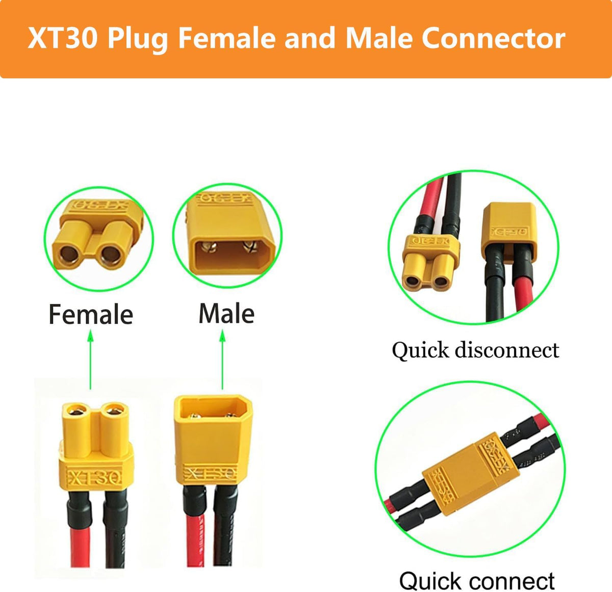 XT30 Plug Connector,16AWG XT30 Pigtail,10CM Silicone Wire.