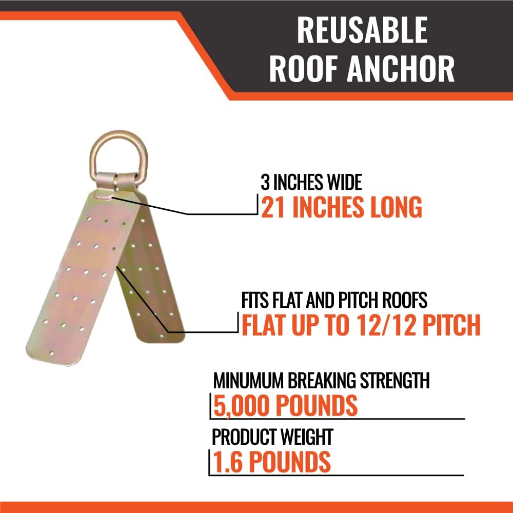 Reusable Roof Anchor 1PK – OSHA & ANSI Compliant Temporary Roof Fall Protection Anchor – Lightweight, Roof Safety