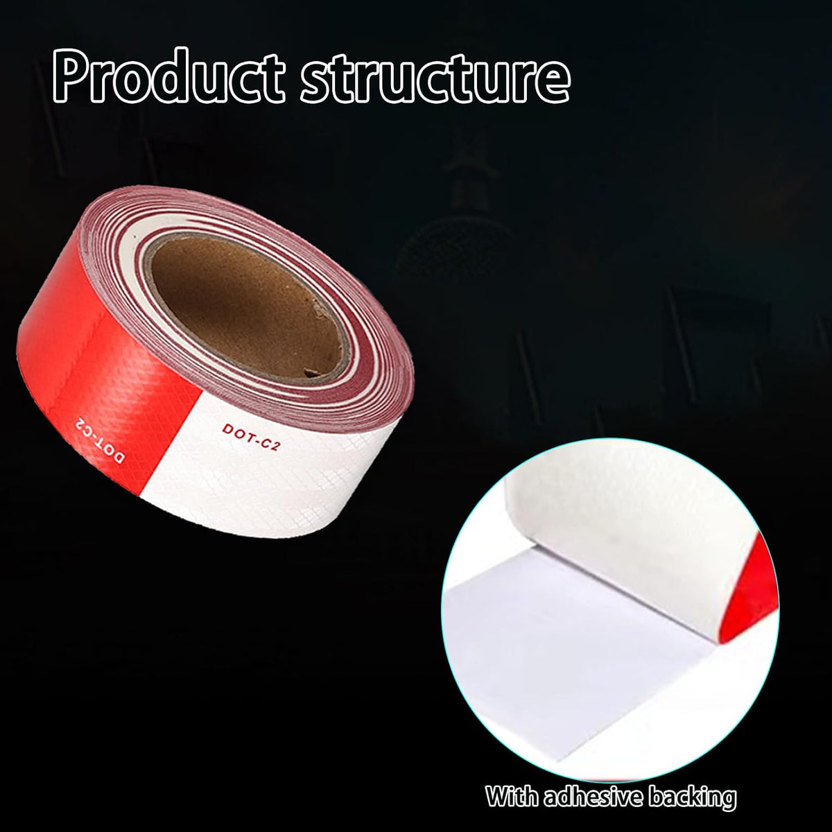 Dot-C2 Reflective Tape 2" X 50 Feet Red White Dot Tape Reflector Stickers