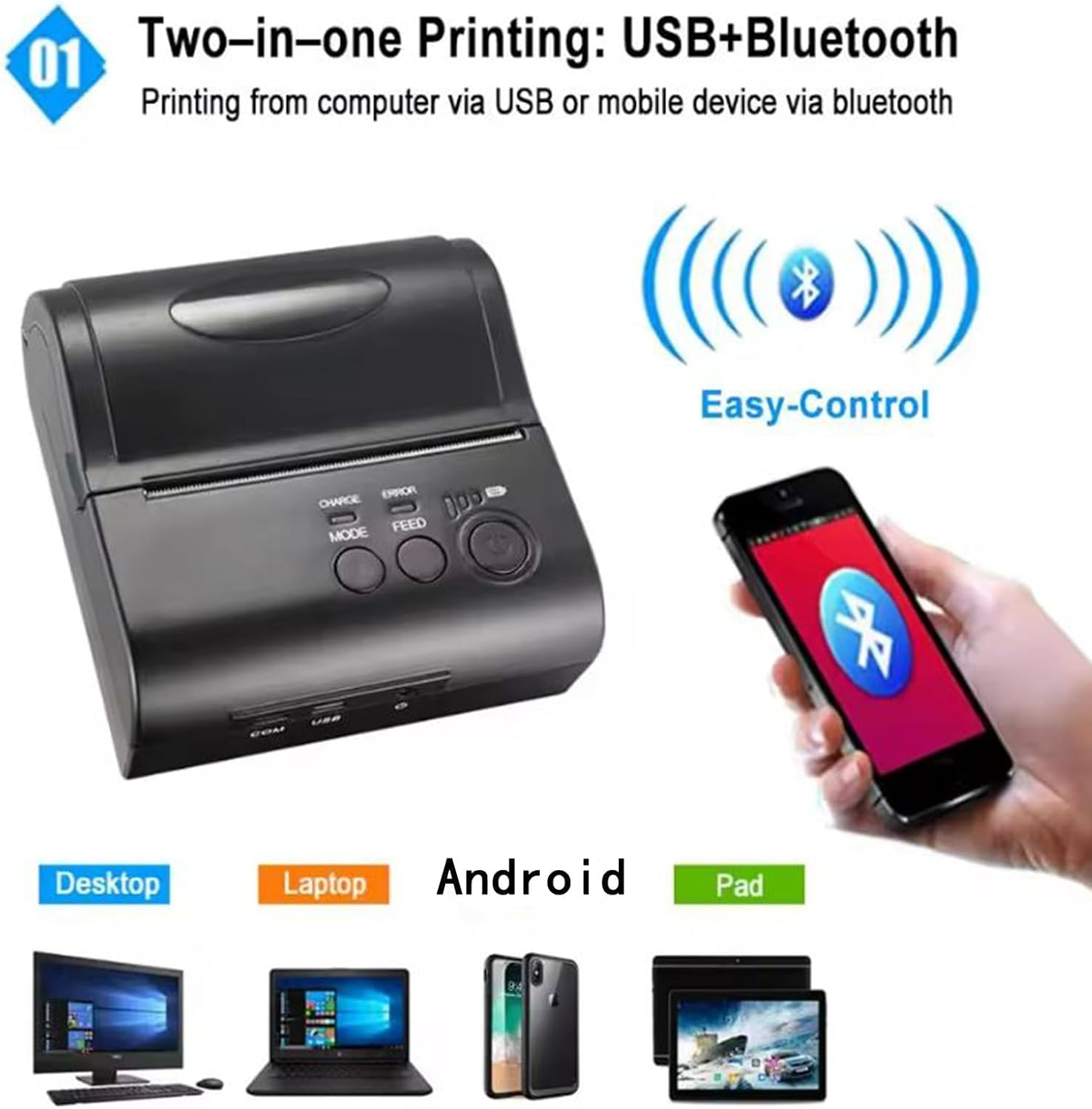 80mm bluetooth portable thermal receipt printer,only compatible with android/Windows,3 inch Ticket wireless android