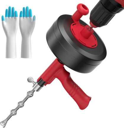 Drain Snake, Plumbing Snake With Drill Adapter, 35ft Heavy Duty Flexible Sink Steel Drain Auger Bathroom Hair Clog