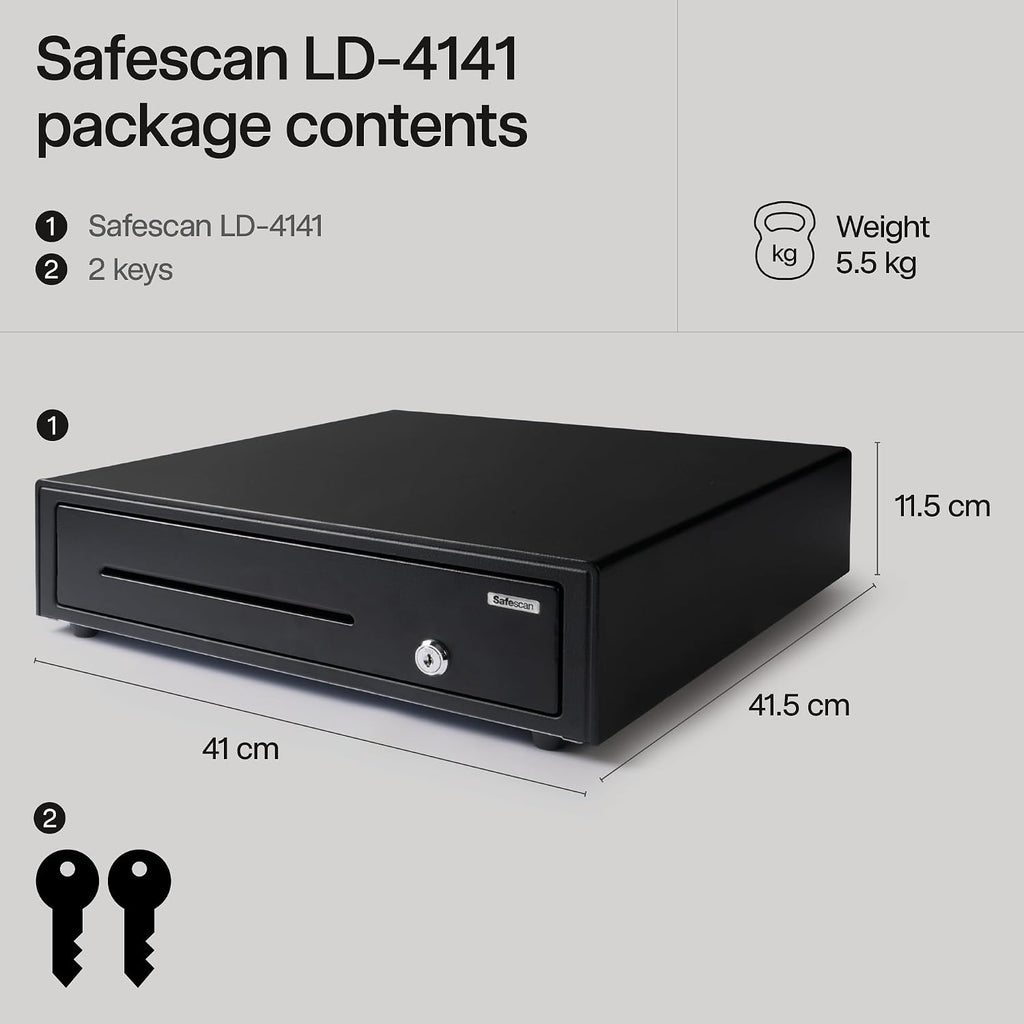 LD-4141 16" Black Heavy Metal Cash Register Drawer with 5 Bill/5 Coin Layout For POS, AdjustableTray with media slot