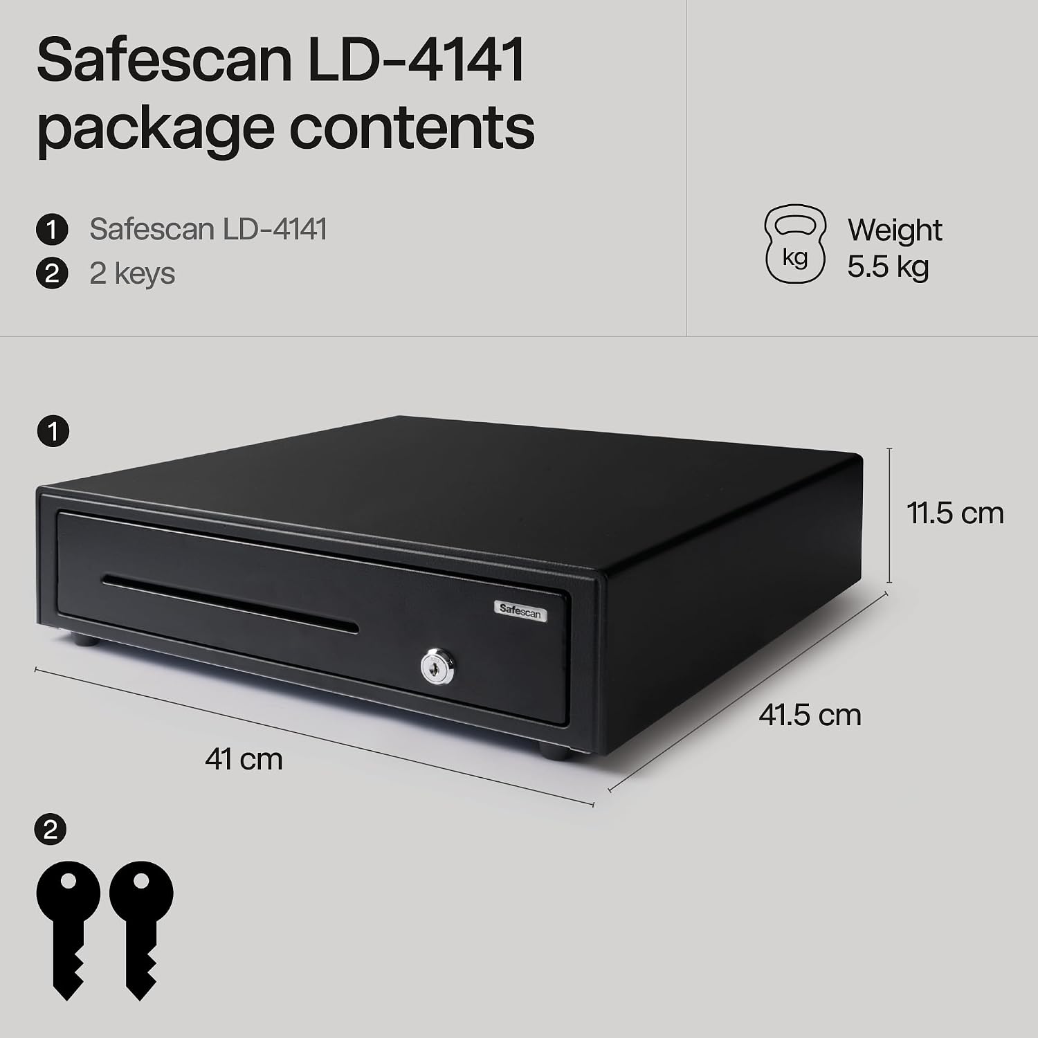 LD-4141 16" Black Heavy Metal Cash Register Drawer with 5 Bill/5 Coin Layout For POS, AdjustableTray with media slot