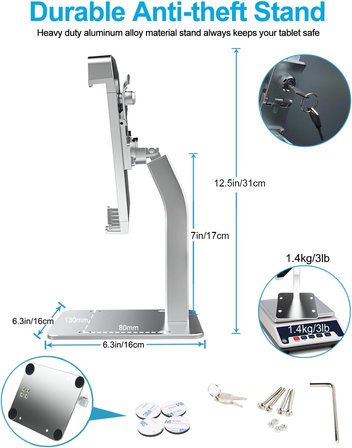 Anti-Theft Desktop Tablet Kiosk Stand Holder, Heavy Duty Countertop Tablet POS Display Mount with Security Lock and