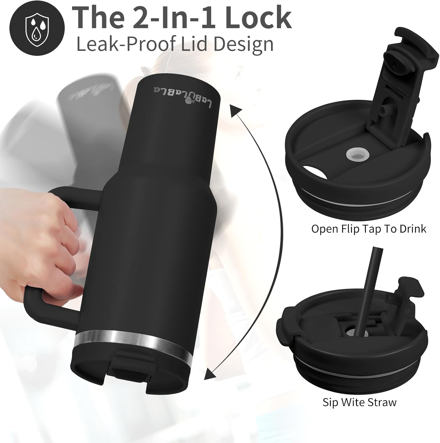 40oz Tumbler with Handle,Double Wall Vacuum Reusable Stainless Steel Insulated Water Bottle,With Leak Proof lid and
