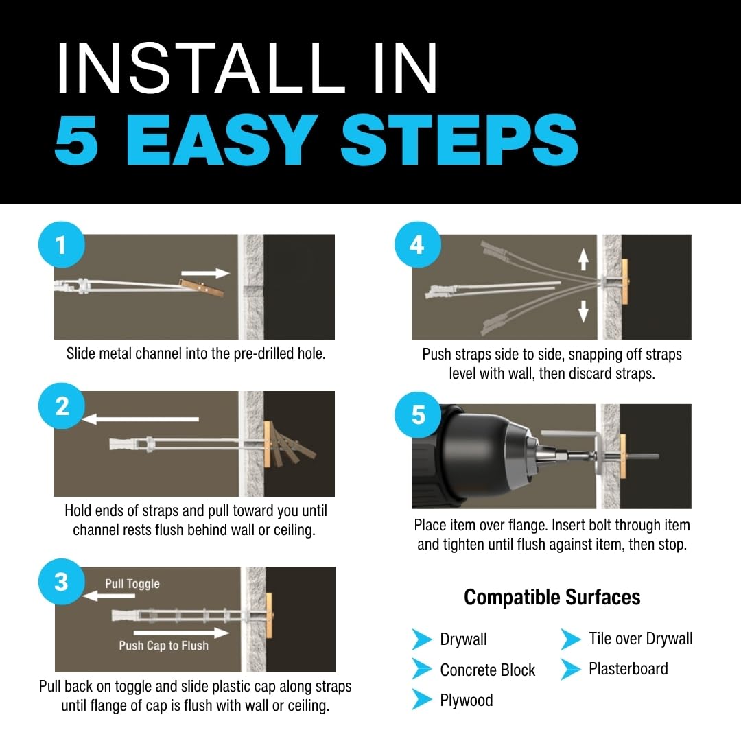 SNAPTOGGLE Drywall Anchors with 1/4-20 Bolts, 20 Pack
