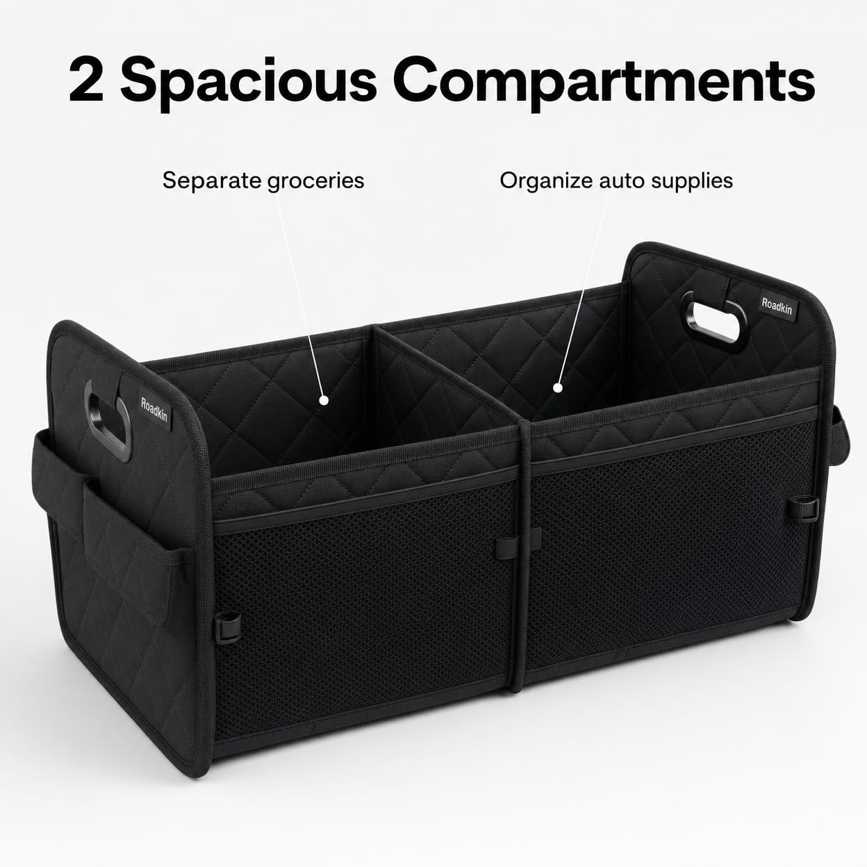 Car Organizer Caddy Oxford Quilted Trunk Organizer, Waterproof Storage Tote with Handles for Front Seat, Backseat