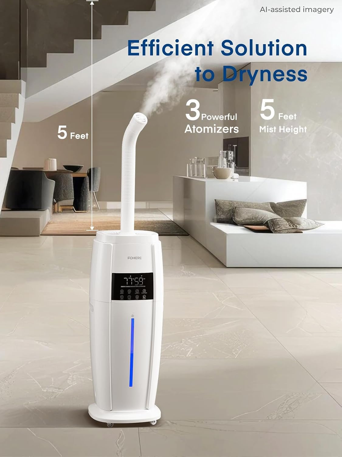 18L Humidifier Large Room, 1300mL/H Triple Mist, Up to 1500 Sq.Ft | Whole House Humidifier with Top-Fill, Smart