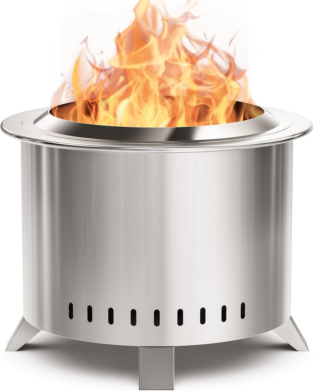 22 Inch Smokeless Fire Pit with Ash Pan Outdoor Stainless Steel