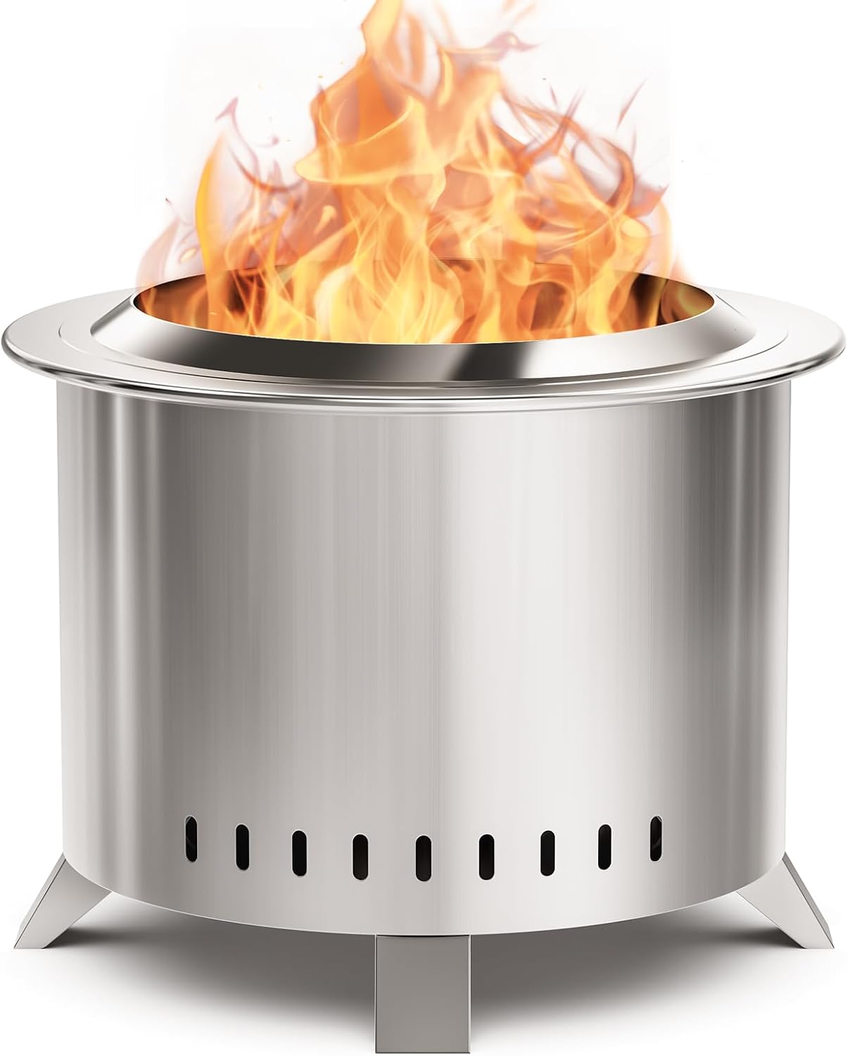 22 Inch Smokeless Fire Pit with Ash Pan Outdoor Stainless Steel