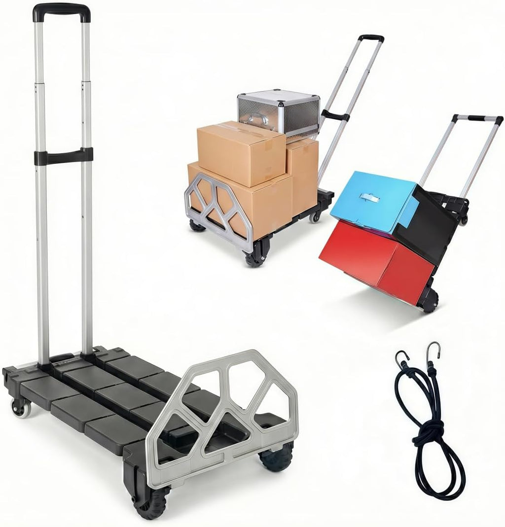 Upgraded 3-in-1 Folding Hand Truck, 500 lbs Capacity Heavy Duty Convertible Dolly Cart with Rubber Wheels