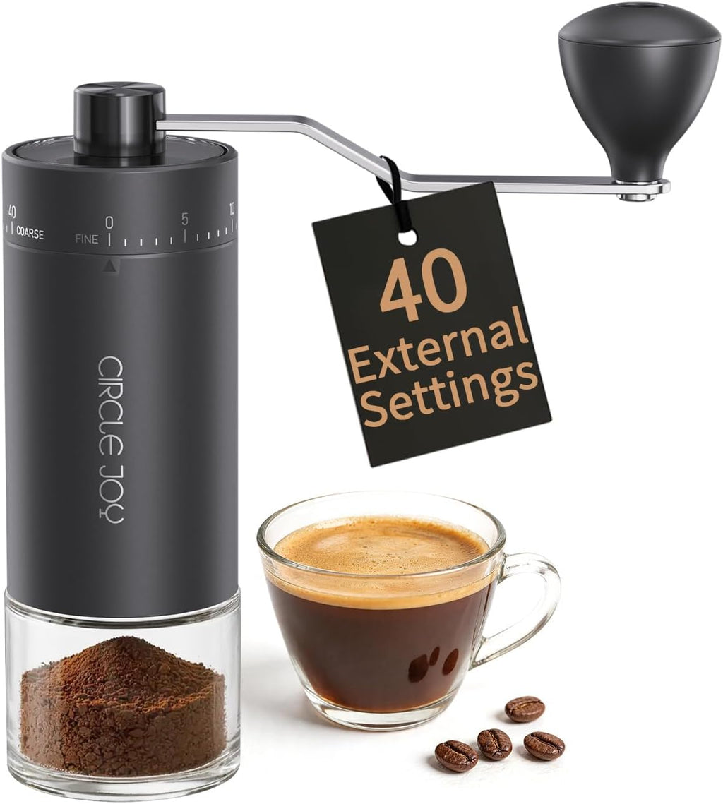 Mini Manual Coffee Grinder with 40 External Adjustable Settings and Ceramic Conical Burr, Portable Stainless Steel