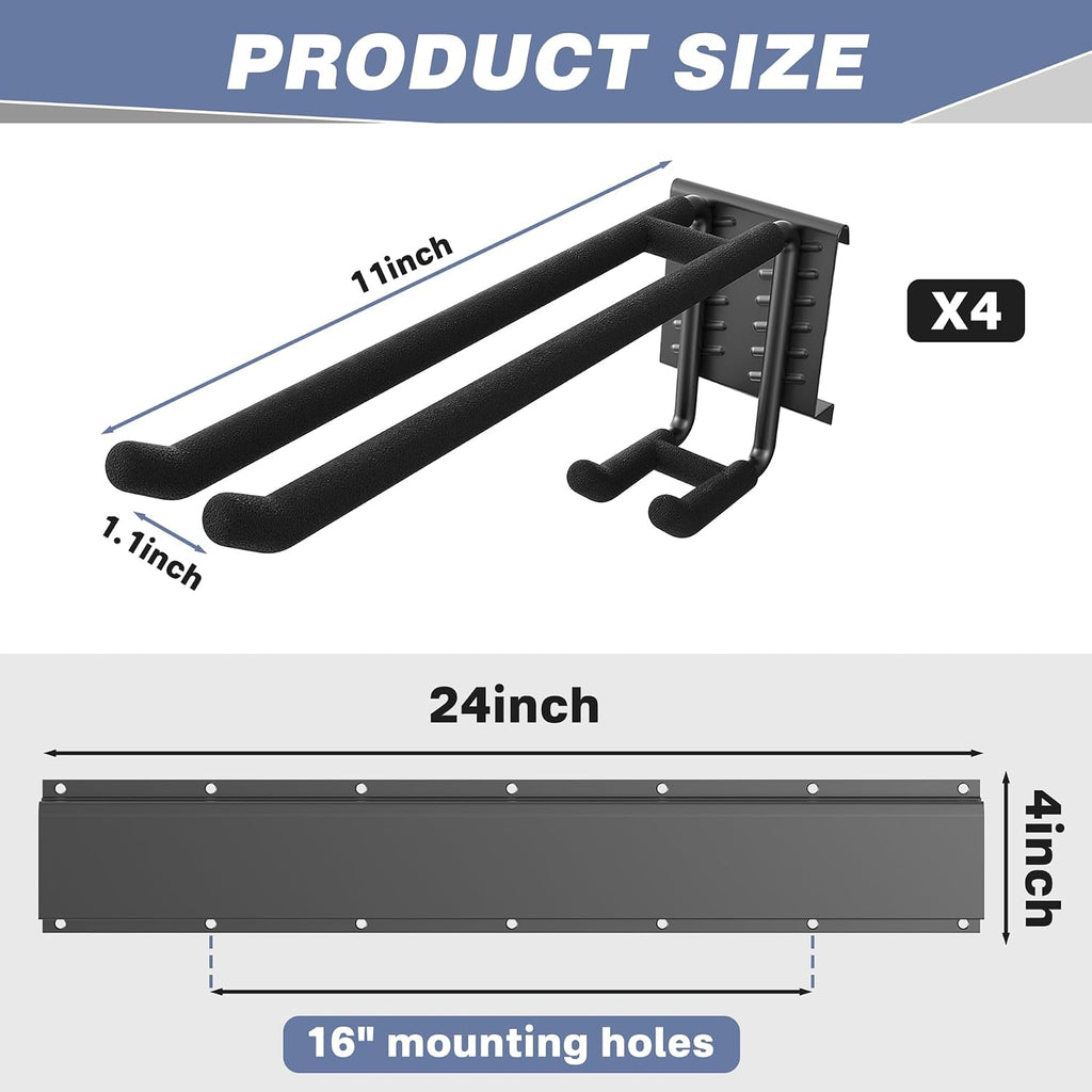 Garage Storage Organization Wall Ski Rack 4 Pairs of Skis | Wall Mount Ski Hanger for Garage, Home, Snowboard Wall