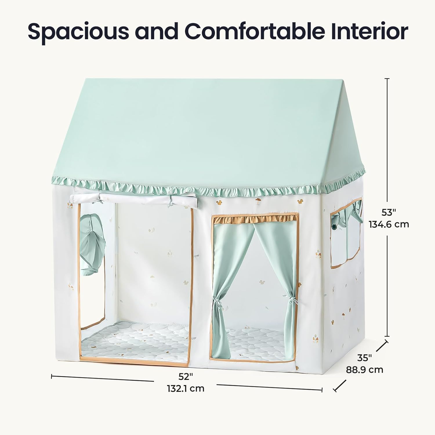 Kids Tent with Printed Mat，2-in-1 Foldable Kids Couch with Pockets