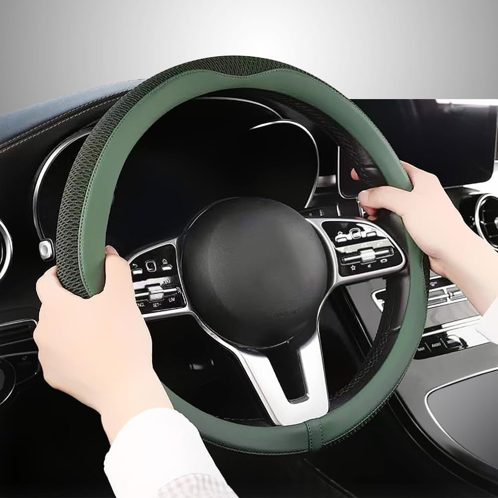 Car Steering Wheel Cover, Universal 15 inch, the Latest Microfiber Leather Breathable Technology Fabric, Non-Slip