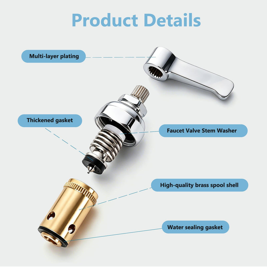 002713-40 002714-40 Handle Stem Assembly Replacement Compatible with T&S Brass Faucets - Hot (Red) & Cold (Blue) Side Spindle Valve Repair Part for Eterna Series