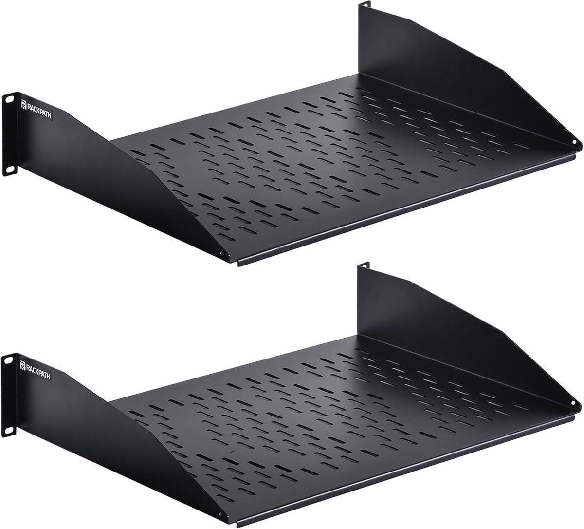 RackPath 2U Cantilever Universal Rack Shelf - 14in Deep – Rackmount Shelf for 19’’ AV/Network Equipment Racks – 55lbs Capacity - 2 Pack