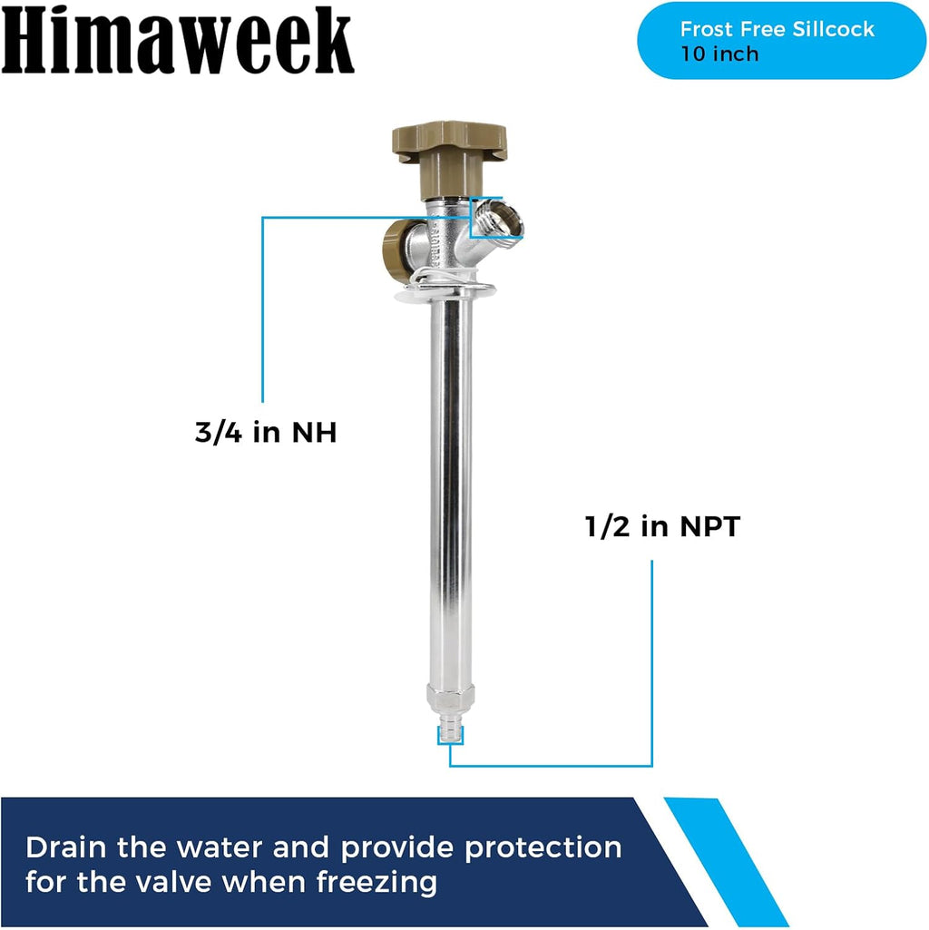 10-inch Anti-Siphon Frost Free Sillcock, Quater Turn 3/4-Inch Hose Bibb x 1/2-Inch PEX End,No Lead Brass Valve Frost