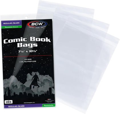 Resealable Silver Age Comic Bags, Acid-Free, 7 1/8 x 10 1/2, 100 Count | Clear acid-free sleeves fit Silver and