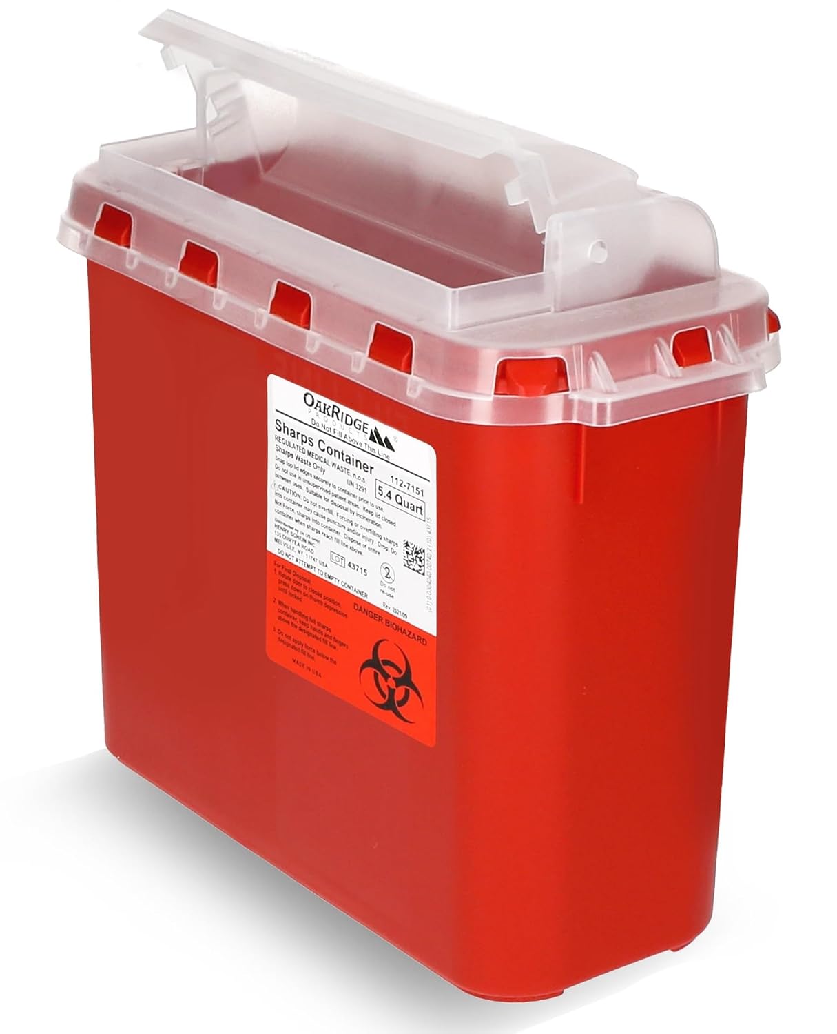 Transparent Sharps Container for Home Use and Professional 5.4 Quart (1-Pack), Touchless Biohazard Needle and Syringe