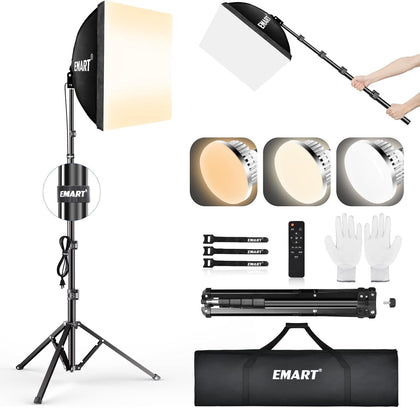 Softbox Lighting Kit 85W 16"x16" Soft Box for Photography Light 1Pack | 3000K-6000K LED Bulbs with Remote, 65"