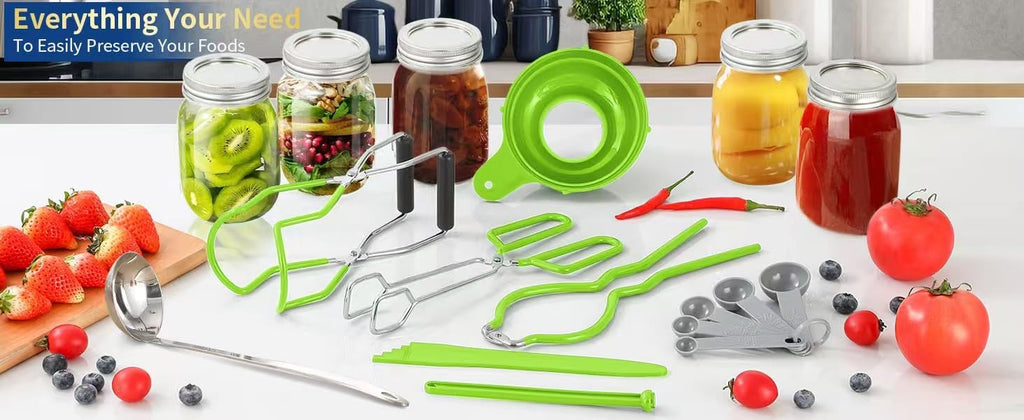 Canning Supplies Starter Kit,Canning Kit for Beginners of 9 with Jar Lifter，Wide Mouth Funnel,Wrench,Tongs,Lid