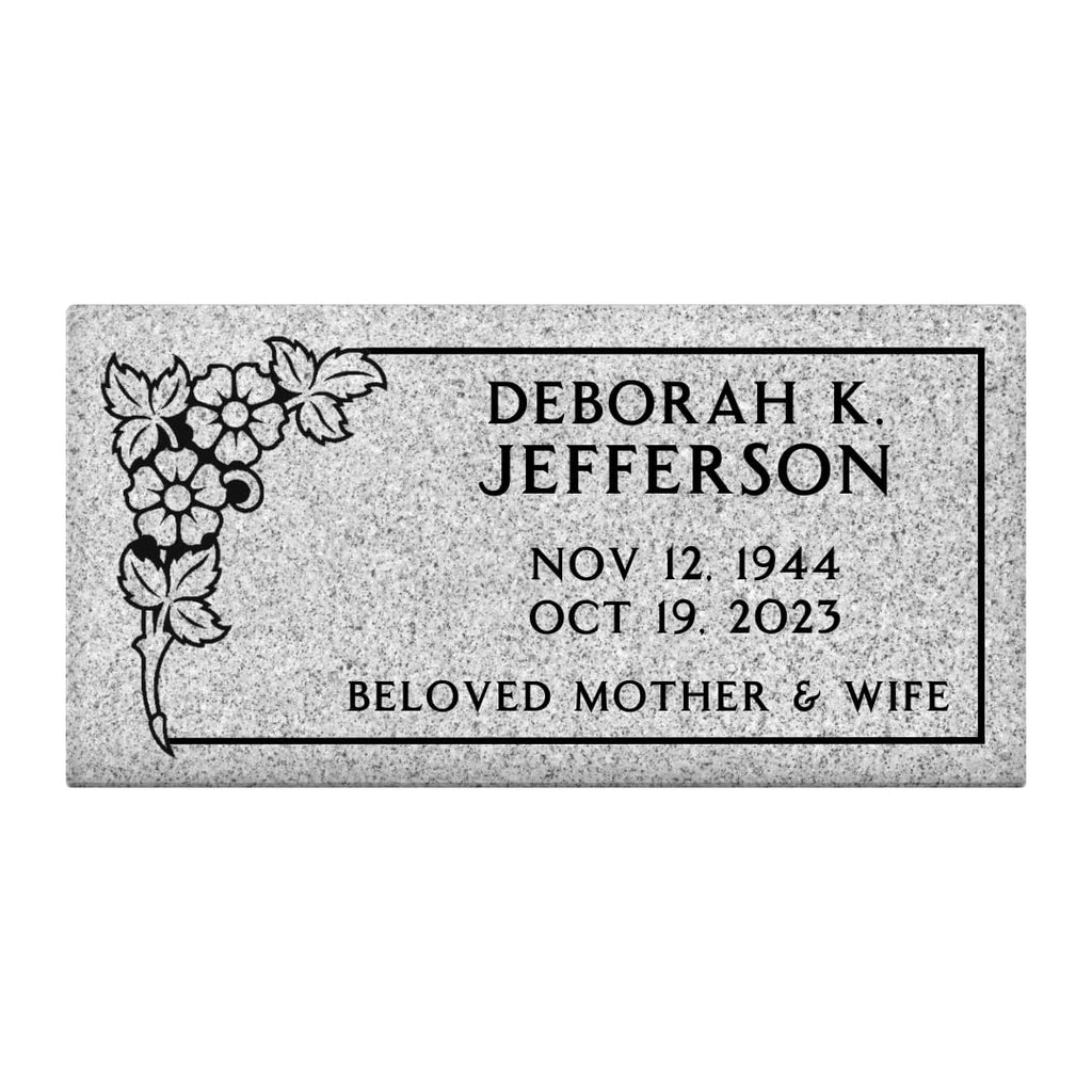 Headstone for Graves - 20 x 10 x 3 - Flat Grave Marker for Cemetery - Gray Granite Monument Grade, Made in The USA
