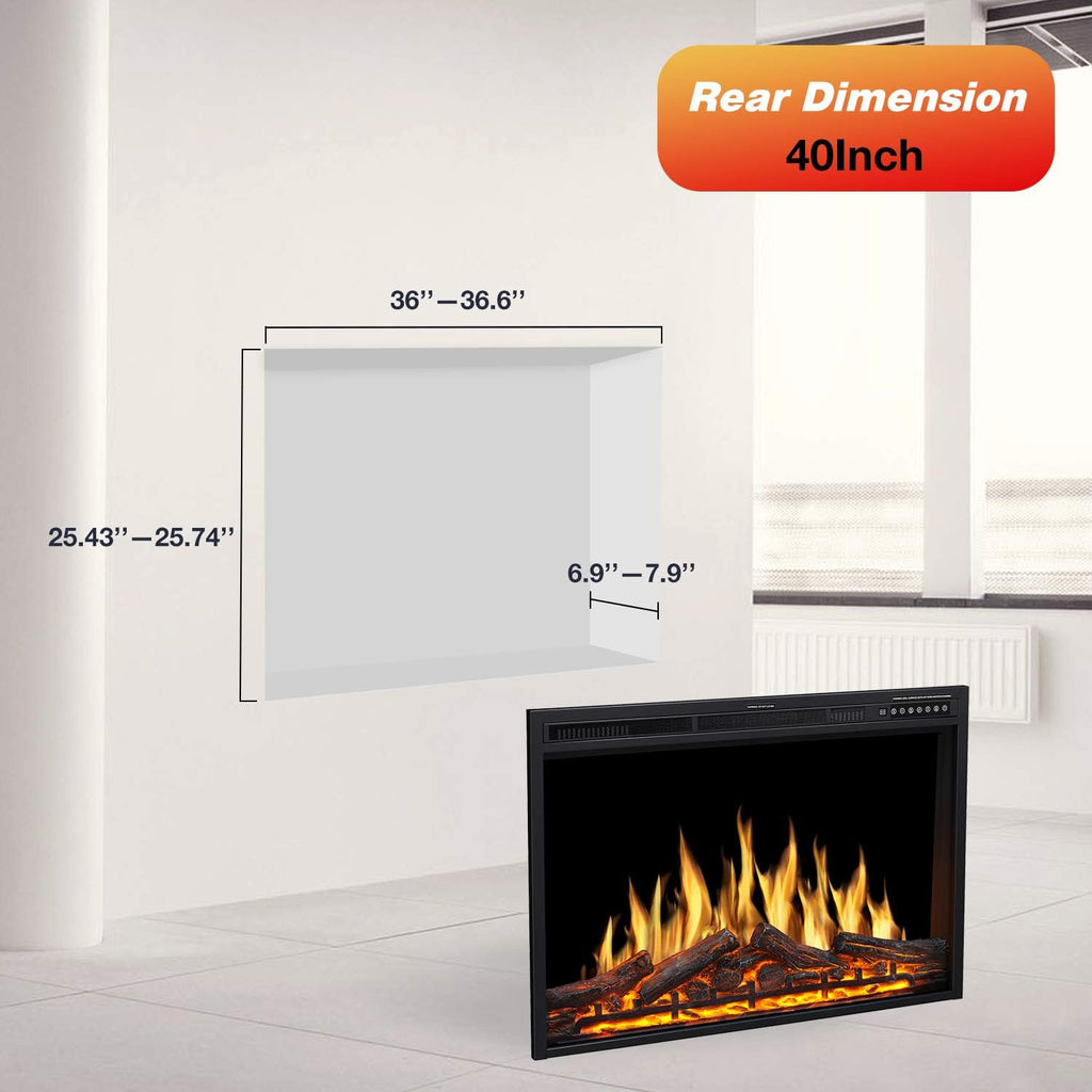 36" Electric Fireplace Insert, Realistic Log Recessed Electric Stove Heater, 4 Color Adjustable Flames, 8 H Timer, 5