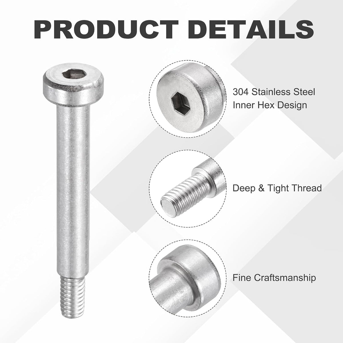 MECCANIXITY 16 Pcs 304 Stainless Steel Shoulder Bolt 5mm Shoulder Dia 30mm Shoulder Length M4x0.7 Thread Hex Socket Shoulder Bolts for Hydraulic Injection Molding Machinery Industries