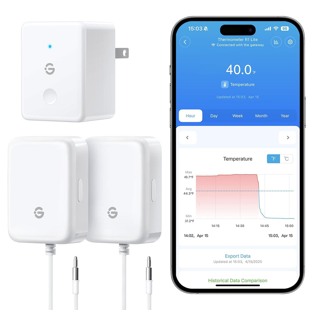 WiFi Refrigerator Thermometer Sensor with Alarm, 2-Pack & Gateway