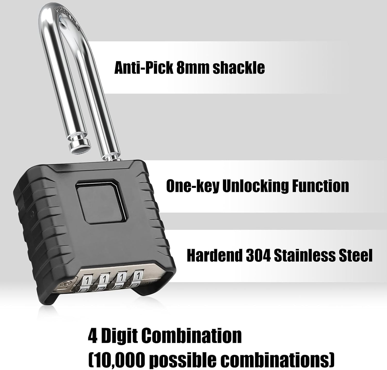2.3in Long Shackle Combination Padlock, Diyife Heavy Duty Outdoor Lock | Resettable, One-Touch Unlock, [Weatherproof]