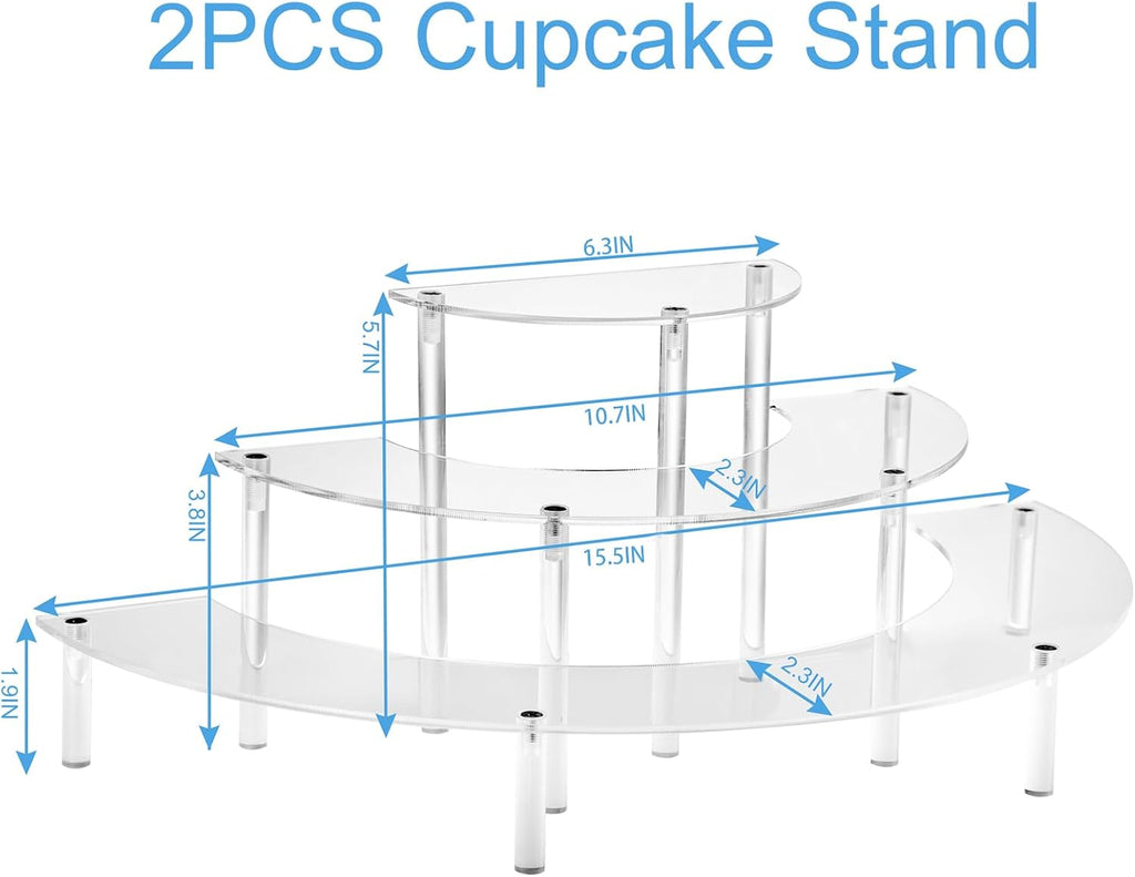 Acrylic Display Risers, 3 Tier Clear Cupcake Perfume Stand Organizer, Half Moon Dessert Stand for Display, Food