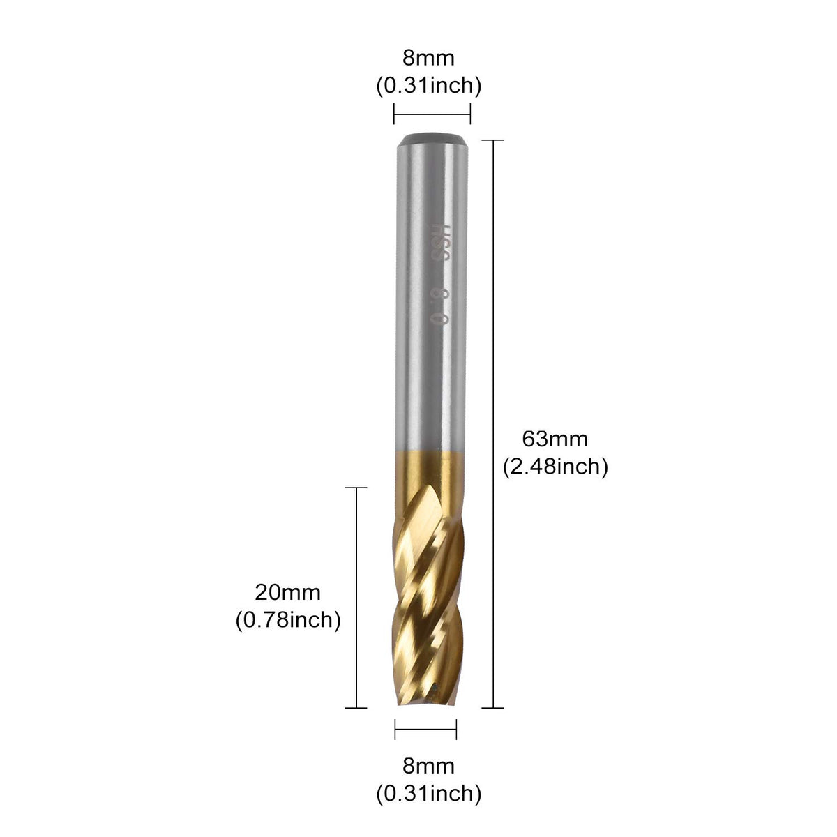 4-Flute Titanium Coat Carbide End Mill Bits, 5/16 inch/8 mm