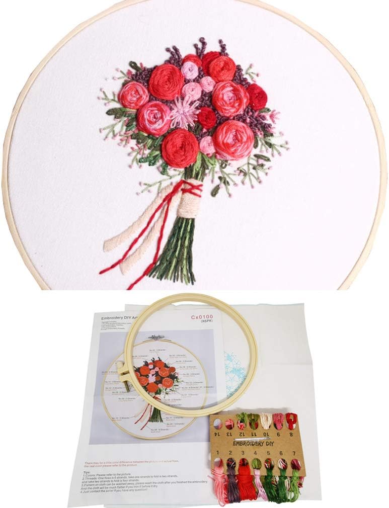 3 Sets Embroidery Starter Kit with Pattern and Instructions,Cross Stitch Beginner Kits with Frame,3 Plastic