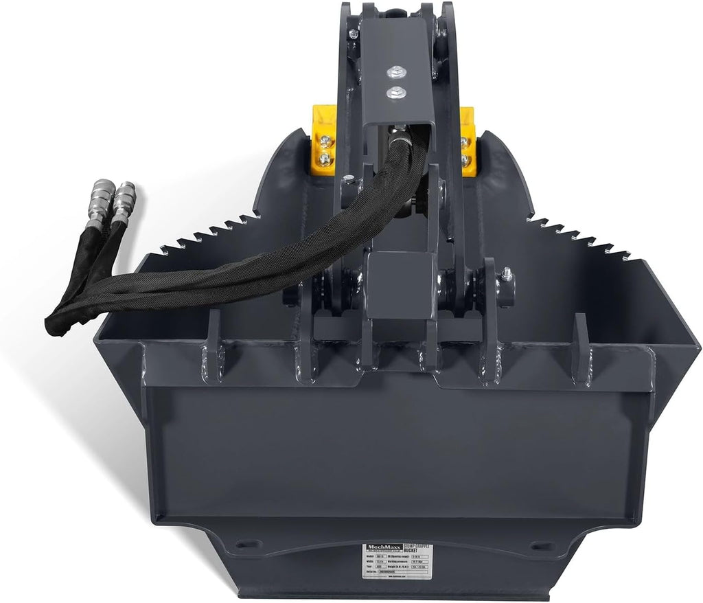 3000 PSI 36'' Max Opening Mini Skid Steer Stump Grapple Bucket Attachment, SGB36