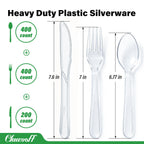 1000 Count Plastic Clear Silverware Set, Disposable Heavy Duty Utensils Set, 400 Forks, 400 Spoons, 200 Knives