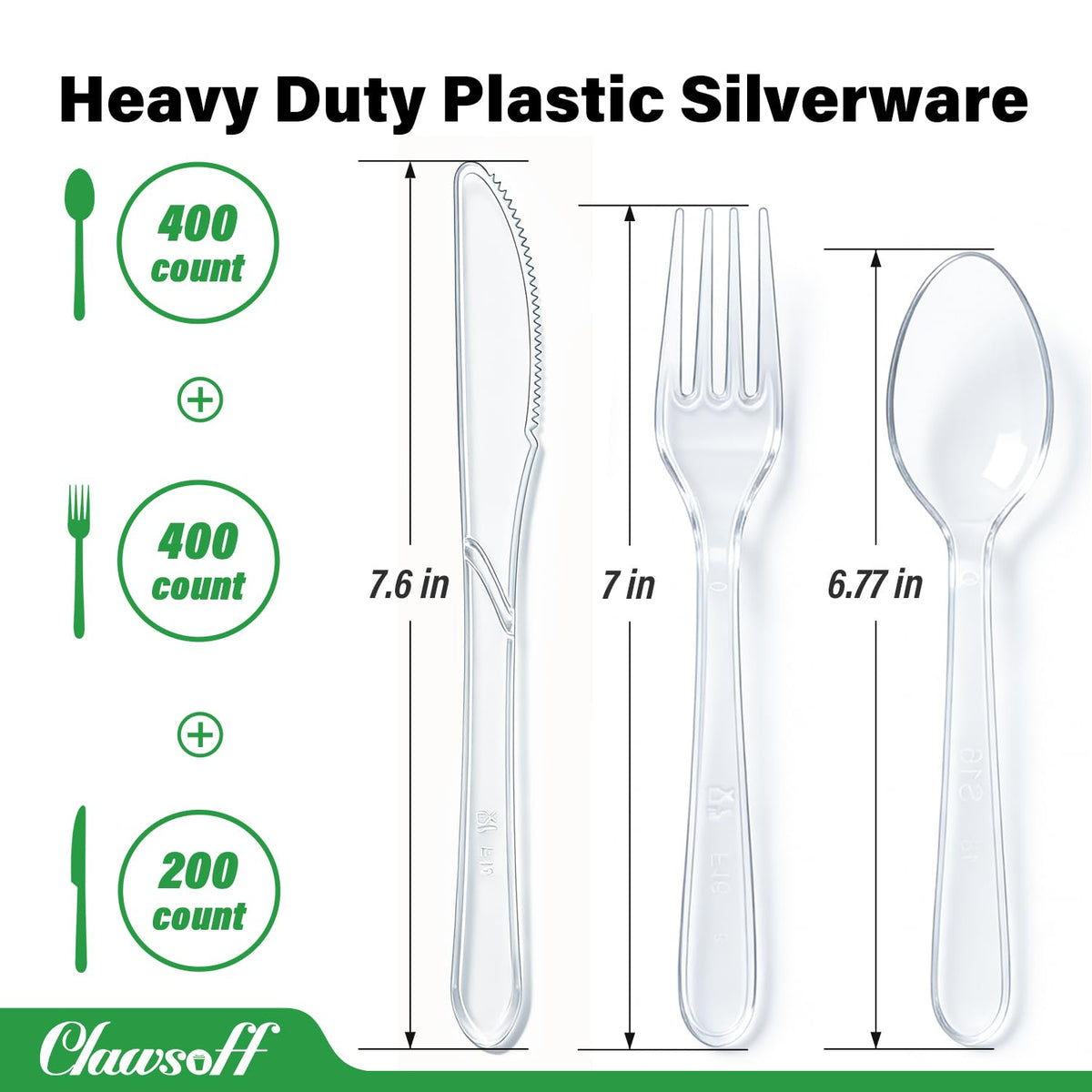 1000 Count Plastic Clear Silverware Set, Disposable Heavy Duty Utensils Set, 400 Forks, 400 Spoons, 200 Knives