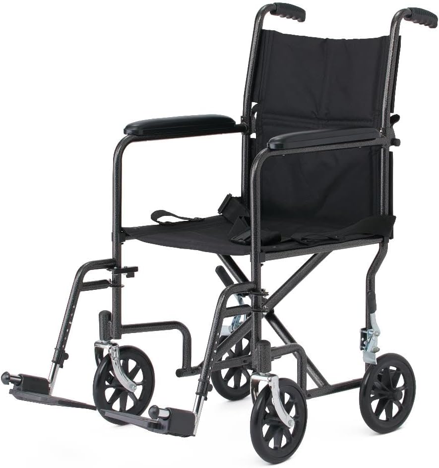 Black Hammertone Transport Chair, 19inch Seat, 300lbs Weight Capacity, Lightweight
