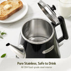 Electric Kettle, 1L/34oz Small Tea Kettle - Jet Black | 800W Fast Boil, 304 Stainless Steel Interior, Double-Wall