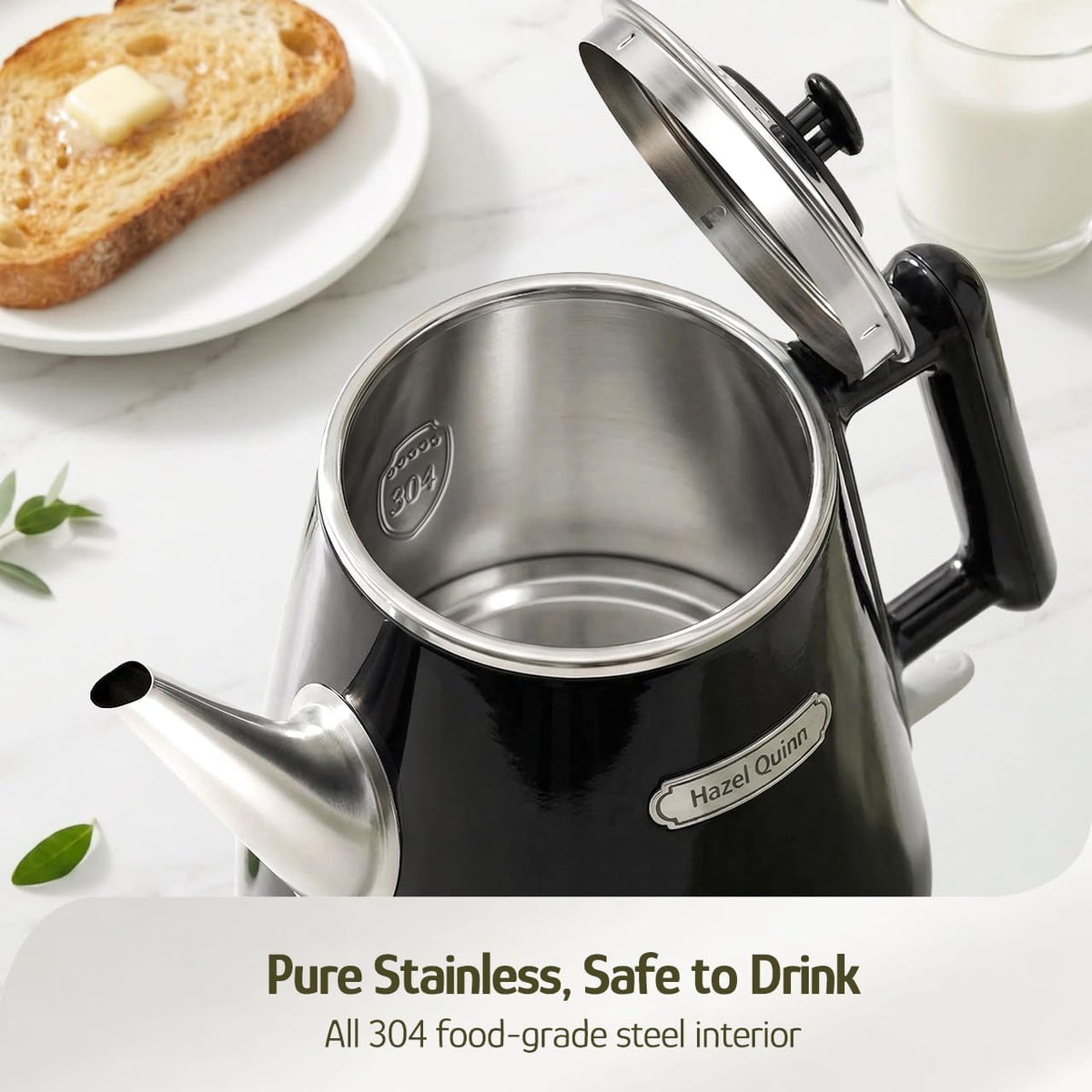 Electric Kettle, 1L/34oz Small Tea Kettle - Jet Black | 800W Fast Boil, 304 Stainless Steel Interior, Double-Wall