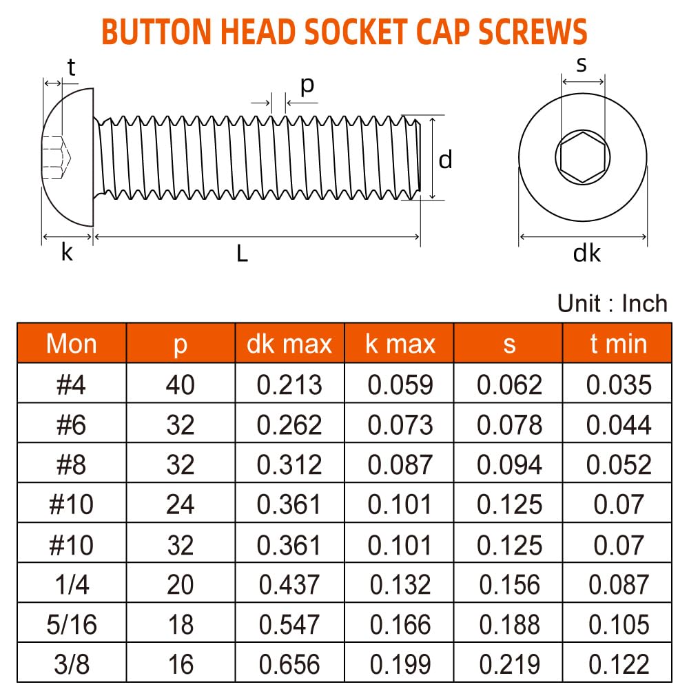 5/16-18 x 1/2" Button Head Socket Cap Screws, 20 PCS