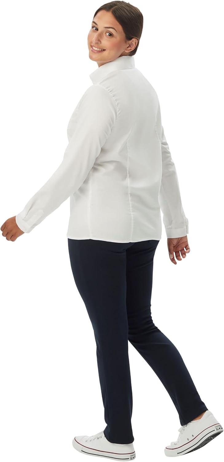 Womens Juniors Fitted Long Sleeve Oxford Shirt, White, Large