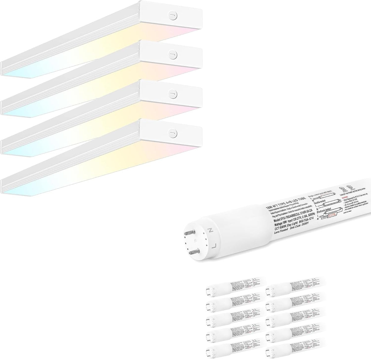 hykolity 4 Pack 4FT LED Wraparound Light 10 Pack 4FT LED T8 Hybrid Type A+B Light Tube