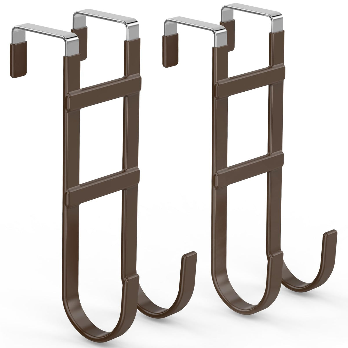 FYY Over the Door Hooks, Double-Hanger 2 Pack, Fits Doors 1.6" Brown