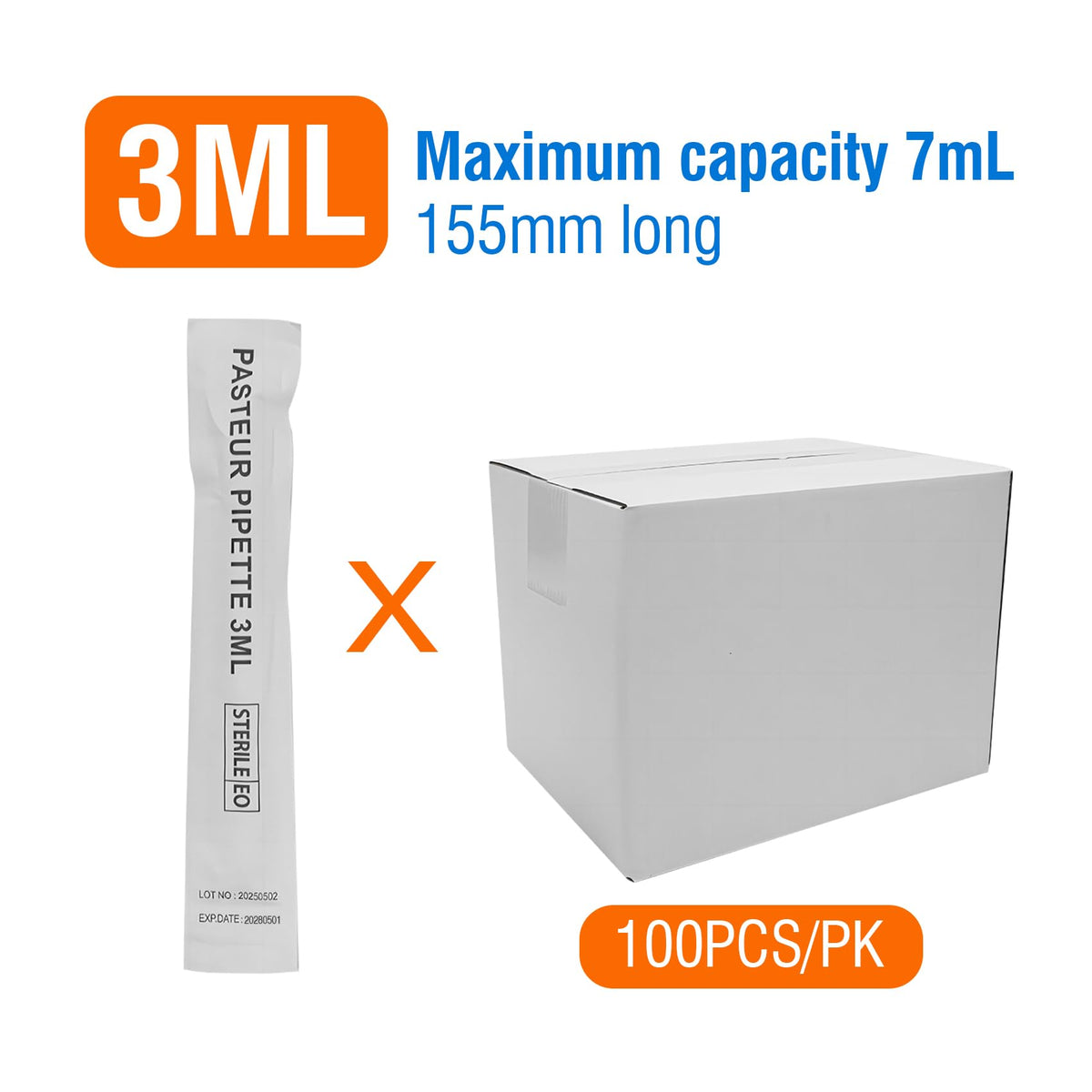 Sterile Pasteur Pipettes 3ml Disposable Plastic Transfer Pipette Dropper 100Pcs Graduated Calibrated Lab Pipettes