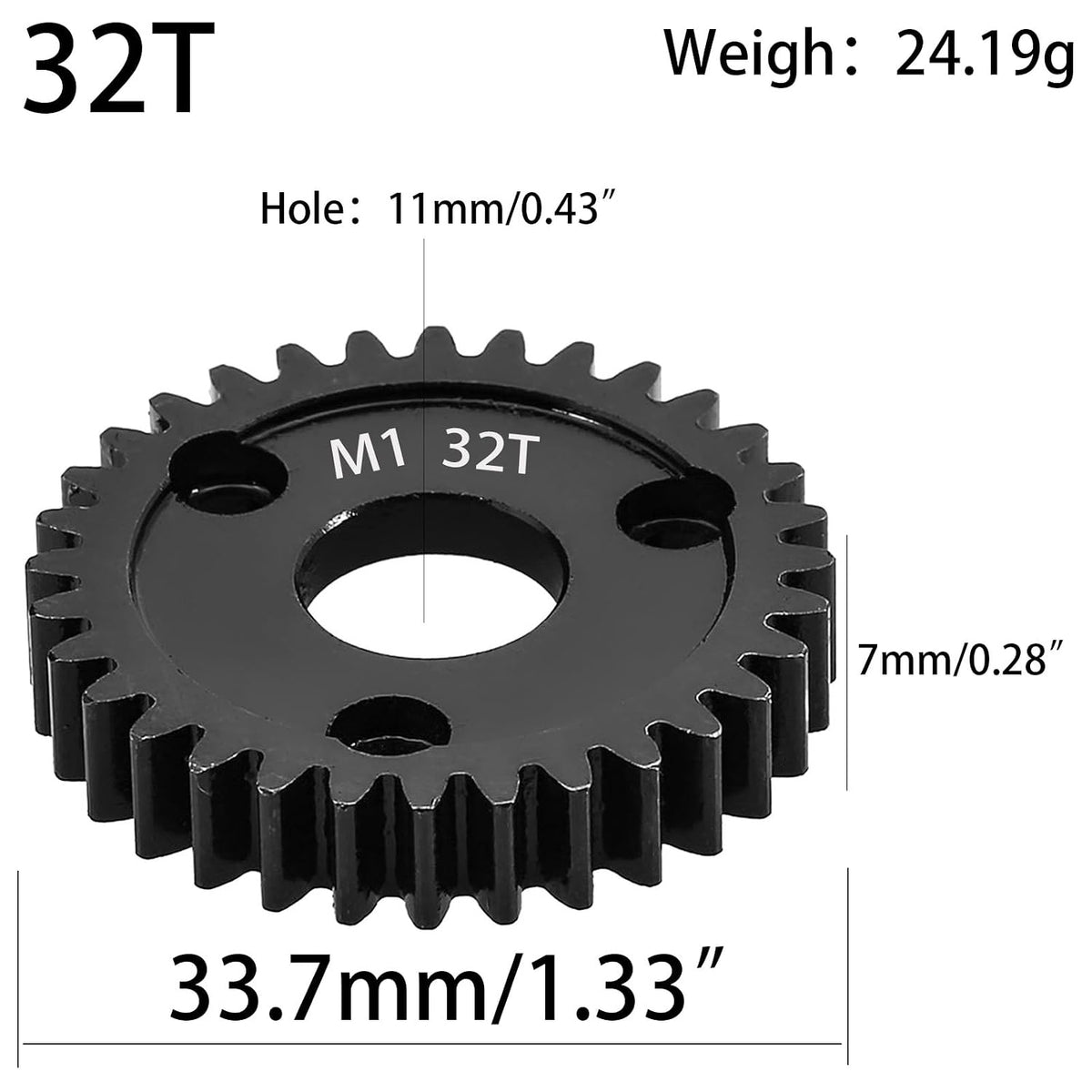 M1 Spur Gear 1.0 Metric Pitch 32-Tooth, 30T 32T 34T 36T 38T 40T 42T 44T 46T 48T 50T 52T Spur Gear Mod 1 for TRAXXAS Slayer Pro 4X4 Revo 3.3 ARRMA HPI HOBAO LOSI, Hardened Steel Upgrade Part Gear (32T)