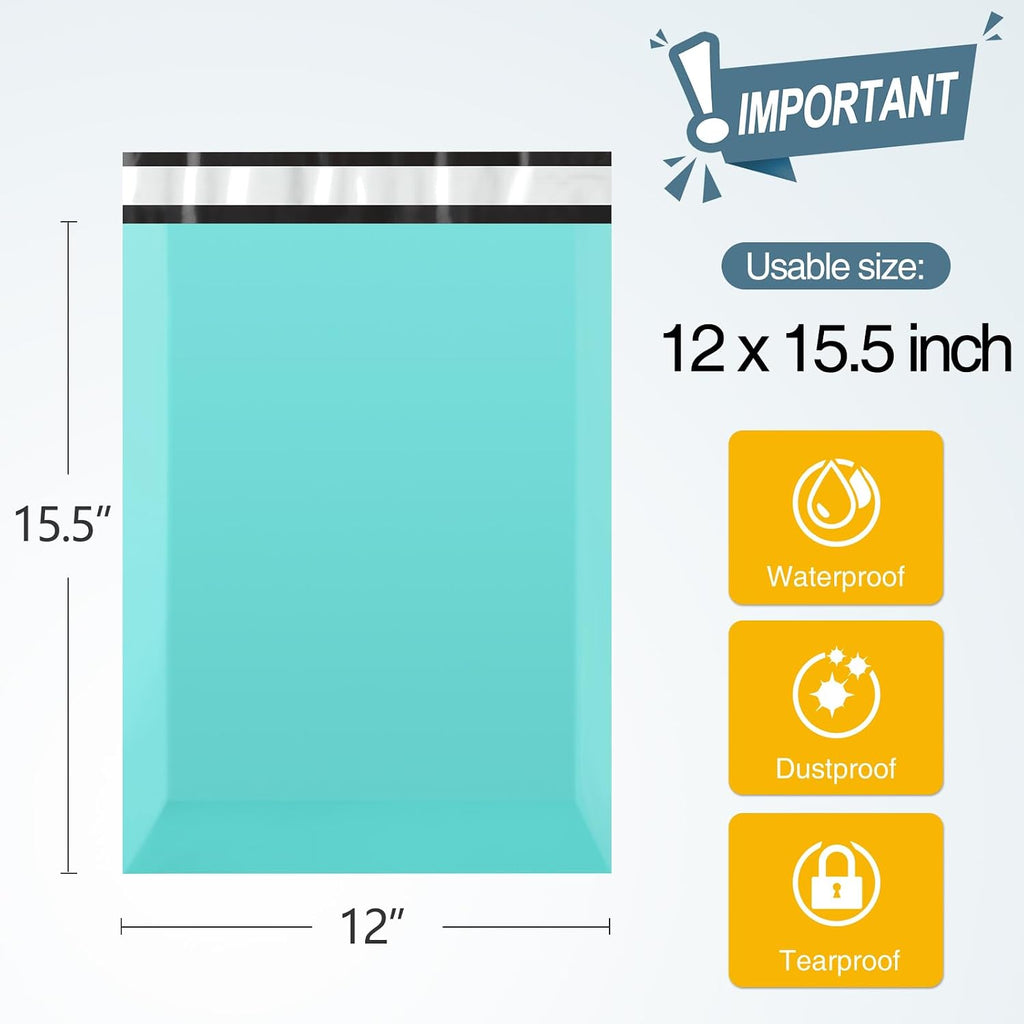 Teal 12x15.5 Poly Mailers Medium for Small Business, Clothes, 200pc