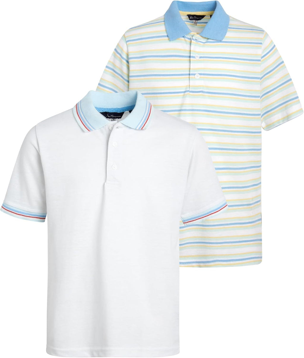 Boys Polo Shirt - 2 Pack Classic Fit Pique Polo - Collared Kids Boys Short Sleeve Uniform Shirts