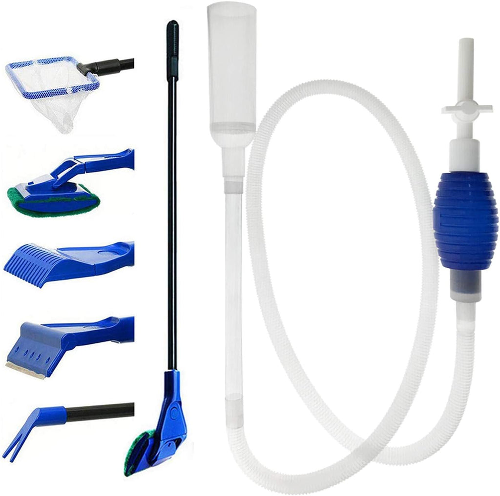 Aquarium Fish Tank Cleaning Kit - 5 in 1 Algae Scraper Set - Siphon Vacuum for Water Changing and Sand Cleaner
