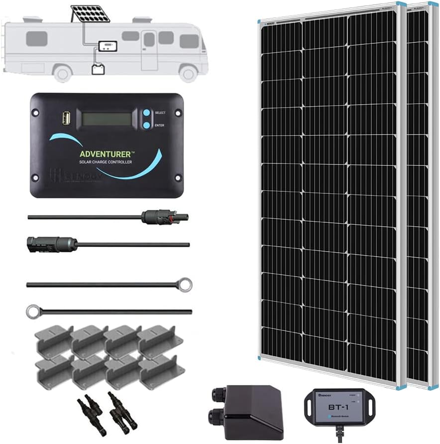 200W 12V N-Type RV Solar Panel Kit with Adventurer 30A Controller | Adventurer 30A LCD PWM Charge Controller +